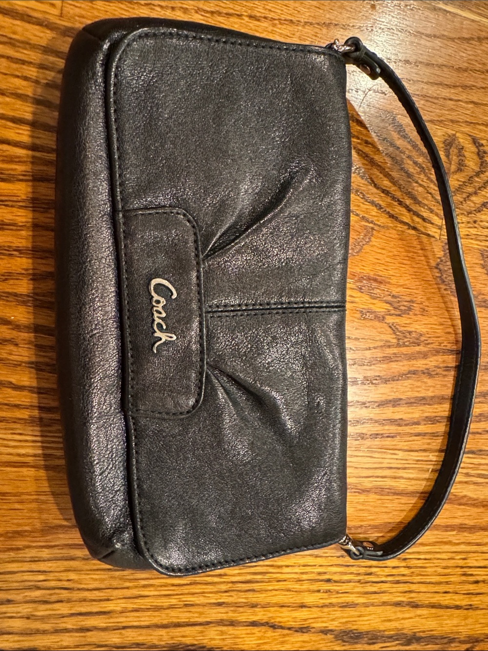 Coach Ashley Black Leather Wristlet Clutch with Signature Logo